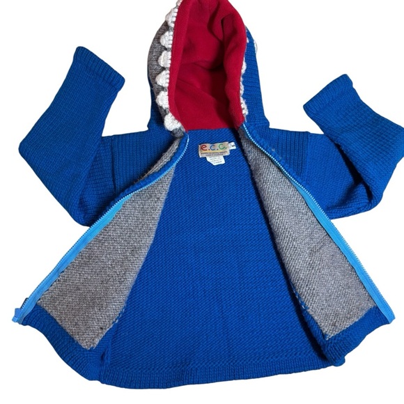 ECC Shark Sweater‎ 100% Wool Full Zip Youth 6 Blue Gray Ecuadorian Clothing Co - Picture 2 of 11